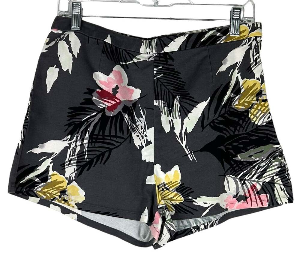 Kimchi Blue Gray Tropical Print Pink Yellow White Side Zip Shorts Size 12 EUC